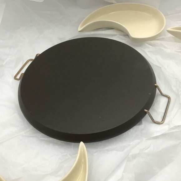 Verdici Design Italian porcelain serving dish with a wooden tray and metal hand - Picture 7 of 8